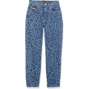GUESS Girls' High Waisted Mom Fit Leopard Denim