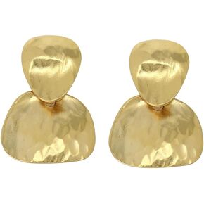 Kenneth Jay Lane Double Drop Satin & Hammered Gold Clip-On Earrings