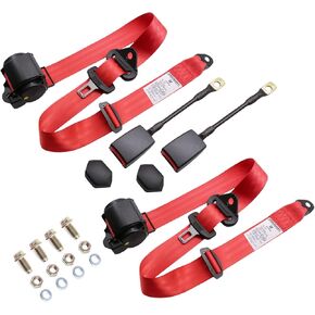 2Pcs Universal 3pt Belts Retractable Adjustable Suitable for Go Kart, Van,UTV,VR,Truck (Red)