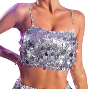 GRAEEN الترتر المحاصيل القمم بلا أكمام السباغيتي حزام كامي القمم بريق ملهى ليلي تانك الصدرية للنساء والفتيات in Kuwait