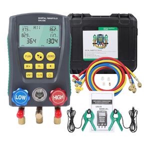 HVAC Digital Manifold Gauge Set, AC Manifold Gauge Set，R410a R22 Refrigeration Gauges 2 Temperature Clamp Probes