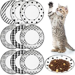 Irenare 10 Pcs Ceramic Cat Bowls for Food Feeding Cute Cat Dishes Shallow Cat Plates for Kittens Small Animals Whisker Fatigue Relief Wet Food Indoor Cats, 6 Inch (Cute Pattern)