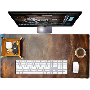 Leather Desk Mat Desk Pad - Full Grain (32x16) Leather Desk Cover Blotter & Protector - Large Computer Keyboard Gaming Table Mat - Desktop Accessories Mouse Pad for Laptop, Office & Home
