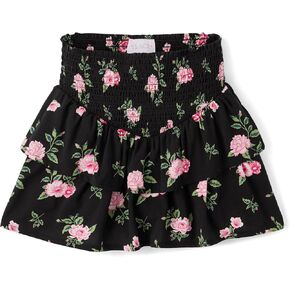 The Children's Place Girls' Pull On Everyday Skorts, Black Floral Smocked, Small