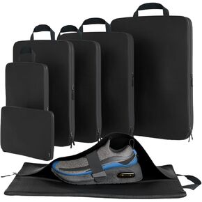 Packing Cubes Compression 7Pack with Shoe Bag and Tech Travel Pouch, Compression Packing Cubes Travel, Packing Cubes for Travel, Compression Packing Cube, Travel Bags Organizer for Luggage, Suitcase