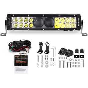 Auxbeam 12Inch Led Light Bar 100W 12000LM 5D Pro Lens Off Road Driving Light Spot Flood Combo Fog Light with 10FT Wiring Harness Kit (Professional Grade Outdoor Lighting Source P8 LED)