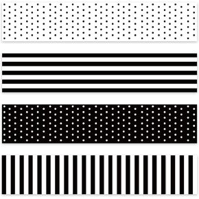 80PCS Black and White Bulletin Board Borders Black White Theme Borders Decorative Stripes Dots Straight Border Trims for Back to School Classroom Offices Wall Door Decor