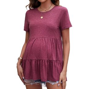 Tiered Maternity Tops Short Sleeve Ruffle Maternity T Shirt Basic Casual Pregnancy Top