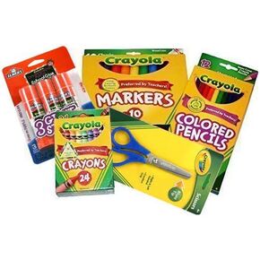 Basic Crayola Back to School Bundle - 5 Items - Crayola Crayons, Crayola Markers, Crayola Colored Pencils, Elmer's Glue Sticks and Child Scissors