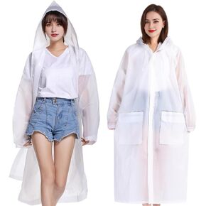 Rain Ponchos for Adults Women and Men 2 PCS Reusable Raincoat Long Rain Jacket Travel Rain Coat with Pocket,Clear