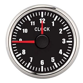 Dashboard Time Clock, 2in Universal 0-12 Hourmeter Clock Instrument Panel Gauges Display Red Backlight 12V/24V for Car Boat Yacht (Black Dial Silver Frame)
