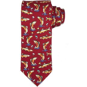 Men's 100% Silk Burgundy Rainbow Trout Fish Fishing Necktie Tie Neckwear