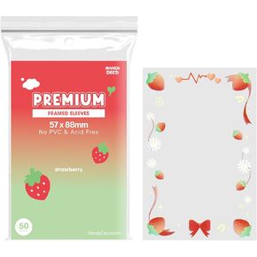 Strawberry Frame Sleeve, Polypropylene Card Protector for Kpop Album Photocards, PVC Free and Acid Free, 50 Sleeves Per Pack (57x88mm)