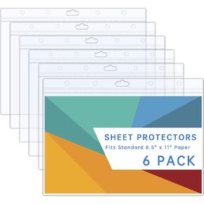 6PCS Hard Sheet Protectors 8.5" x 11" Waterproof Resealable Zip Paper Page Protectors Clear Rigid Plastic Sleeves for Photos Certificate, Heavy Duty Document Holder Wall Sign Holder, Vertical
