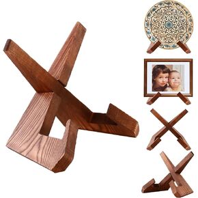 Aertiavty 4 Pack Plate Stands for Display 6.5 Inch Plate Holders Wooden Picture Stands Picture Easels for Displaying Decorative Picture Frame Holder Stand Photo Display Tabletop Wood Easel Stands
