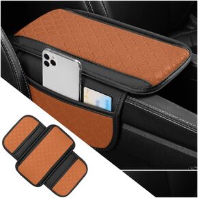 Car Armrest Cover with Pocket Organizer,Leather Middle Console Cover Distributes Elbow Stress,Upgraded Center Console Armrest Cover Increase Car Storage for Most Cars (Black)
