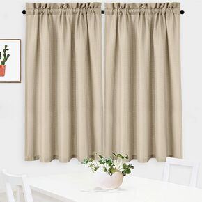 Waffle Woven Textured Short Curtains for Kitchen Waterproof Window Covering for Bathroom - 30" x 45", Plaza Taupe, Set of 2