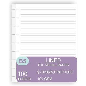 9 Discbound Lined Colorful Refills Paper, 100 Sheets (200 Pages), 9 Disc Pre-Punched Happy Planner Inserts, Loose Leaf, 5-Color Refills Paper, Classic Size, 7 x 9.25 Inch