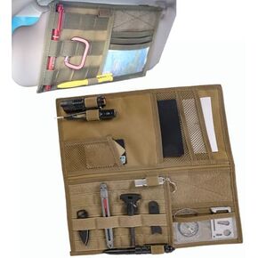 Large Molle Visor Organizer for Trucks, Tactical Visor Organizer for Trucks, Car Sun Visor Organizer Truck Accessories for Men, Tactical Gear for Men (Khaki)