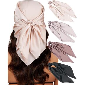 CHLINS 4 PCS 27.5 Inches Satin Head Scarf Silk Scarf for Women Lightweight Hair Bandanas Head Scarves Neck Scarf Hair Wrap