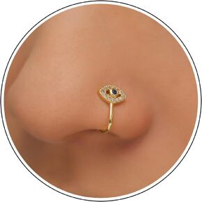 Evil Eye Fake Nose Ring Gold CZ Diamond Septum Nose Ring Cute Faux Nose Cuff Hypoallergenic Surgical Steel Nose Ring Stud Devil Eye Halloween Nose Ring Body Jewelry for Women