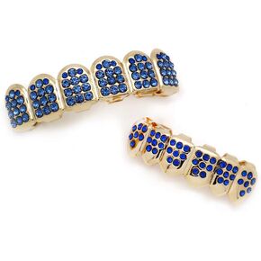 Diamond Grills Gold Plated Shiny Hip Hop Teeth Grillz Caps Iced Out CZ Top and Bottom Vampire Fangs Grillz for Men and Women