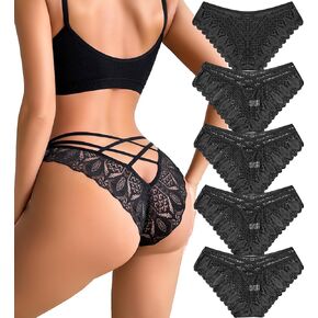 Sexy Underwear for Women Lace Cheeky Panties Criss Cross Bikini Underwear Soft Breathe Seamless Panties 5 Pack