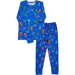 مجموعة Trimfit بيجامة من القطن العضوي الكبير مكونة من قطعتين بأكمام طويلة وطبعة روبوت in Kuwait