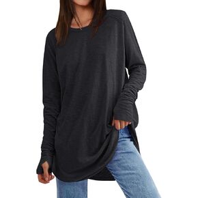AUTOMET Womens Long Sleeve Shirts Crew Neck Casual Tshirts Fall Fashion Tops Loose Fit Lightweight Y2k Outfits Clothes