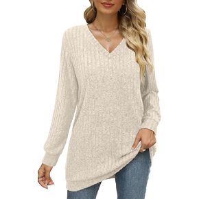 Sweaters for Women Fall Long Sleeve V Neck Sweatshirt Loose Casual Tunic Tops