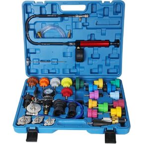 جهاز اختبار ضغط الرادياتير العالمي وقطع جهاز اختبار ضغط الرادياتير صندوق أدوات محمول باللونين الأزرق والأحمر، يتوفر نوعان (34 قطعة) in Kuwait