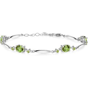 Gem Stone King 925 Sterling Silver Green Peridot Tennis Bracelet For Women | 4.00 Cttw | Gemstone August Birthstone | Oval 7X5MM | 6 Inch + 1 Inch Extender