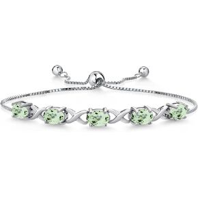 Gem Stone King 925 Sterling Silver Green Prasiolite Bracelet For Women (3.75 Cttw, Gemstone Birthstone, Oval 7X5MM, Fully Adjustable Up to 9 Inches)
