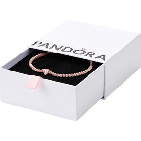 Pandora Sparkling Heart Tennis Bracelet - 14k Rose Gold-Plated Bracelet for Women - Features Rose & Man-Made Crystal - With Gift Box