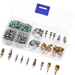 134pcs Car Air Conditioner Valve Core R134a Kit, AC Valve Core Automotive Air Conditioning Refrigeration A/C Valve Stem Cores, sliver
