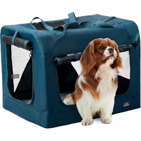 28 Inch Collapsible Soft Large Dog Crate, 3 Door Portable Dog Crates for Large Dogs, Soft Sided Dog Kennel with Chew Proof Mesh Windows, Dog House Indoor & Outdoor, Travel Dog Crate