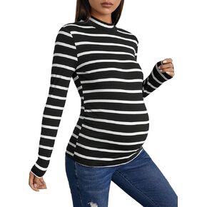 Milumia Women's Maternity Striped Long Sleeve T Shirts Mock Neck Slim Fitted Tee Tops in Saudi Arabia