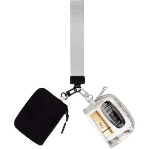 Mini Zip Keychain Wristlet Wallets Dual CLear Pouch Wristlet Detachable Coin Purse Pocket Preppy Cute Stuff Travel Essentials (Clear Black+Black)
