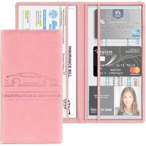 Car Registration and Insurance Card Holder, PU Glove Box Essential Documents Paperwork Driver License Organizer for Car, Wallet Case Auto Vehicle Truck Accessories for Women and Men (Light