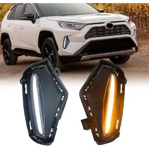 White/Amber Daytime Running Light (DRL) Turn Signal Lights Fog Lights Compatible with Toyota RAV4 2019-2024, Lower Bumper Turn Signal Lamp Front Light for Toyota RAV4
