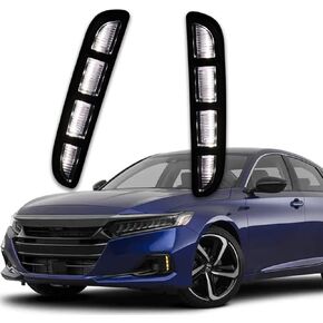 Switchback White/Amber/Blue DRL LED Front Fog Lamp Daytime Running Light Sequential Flash Turn Signal Feature Compatible with Honda Accord Sedan 2021 2022 2023 Accessories (Front Fog Light)