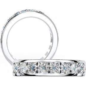 3.15 Carat Eternity Bands for Women, DF Color VVS Clarity Princess Cut Moissanite Rings for Couples,Sterling Silver with 18K White Gold Plated Wedding Rings for Women