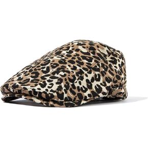 CLAPE Flat Cap for Women Cotton Duckbill Cap Leopard Print Ivy Hat Golf Gatsby Pageboy Style