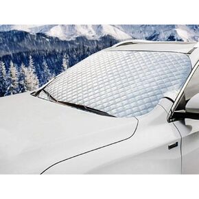 QEES Universal Snow Cover with Tuck-in Flaps, Car Sun Shade with Aluminium Foil Lamination, Waterproof Car Windshield Protector Compatible with Most Car, SUV, Truck