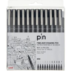 UNI PIN FINELINER DRAWING PEN SET 12 BLACK