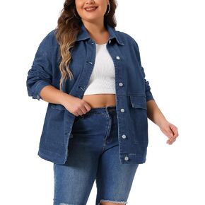 Agnes Orinda Plus Size Denim Jacket for Women Casual Long Sleeve Vintage Jean Jackets with Pockets