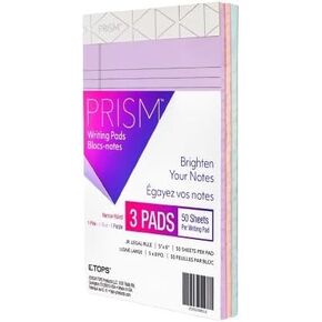 Tops Narrow Ruled Legal Pads 5x8 Inch lined paper, Pack of 3 Colors, Pink, Blue, And Purple, 50 Sheets Per Note Books 5x8, Made In USA