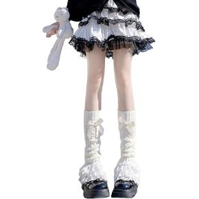 Women's 1 Pair Y2K Bow Front Lace Trim Leg Warmers Ribbed Knit Over Knee Pile Leg Warmers Long Socks