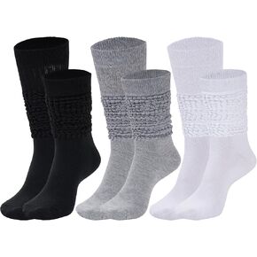 3 Pairs Slouch Socks for Women Soft Extra Long Knee High Scrunch Socks Knit Boot Socks