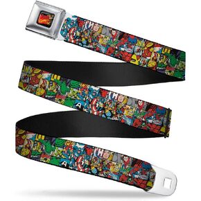 Buckle-Down Seatbelt Belt - Marvel Comics Assorted Comic Book Scene Blocks - 1.0" Wide - 20-36 Inches in Length